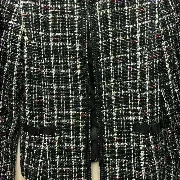 Tahari ASL Womens Jacket Size 10P Black Tweed Open Front Embellished Blazer - Picture 4 of 6